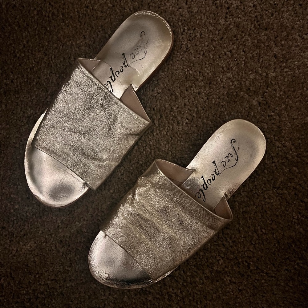 Free People FP Vicente Slide Sandals Gold 7.5 (37.5)